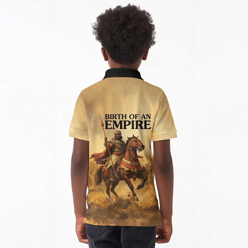Sundiata Keita Kid Polo Shirt with Kirina 1235 Battle Map, Horseback Warrior and Birth of an Empire Design - Wonder Print Shop