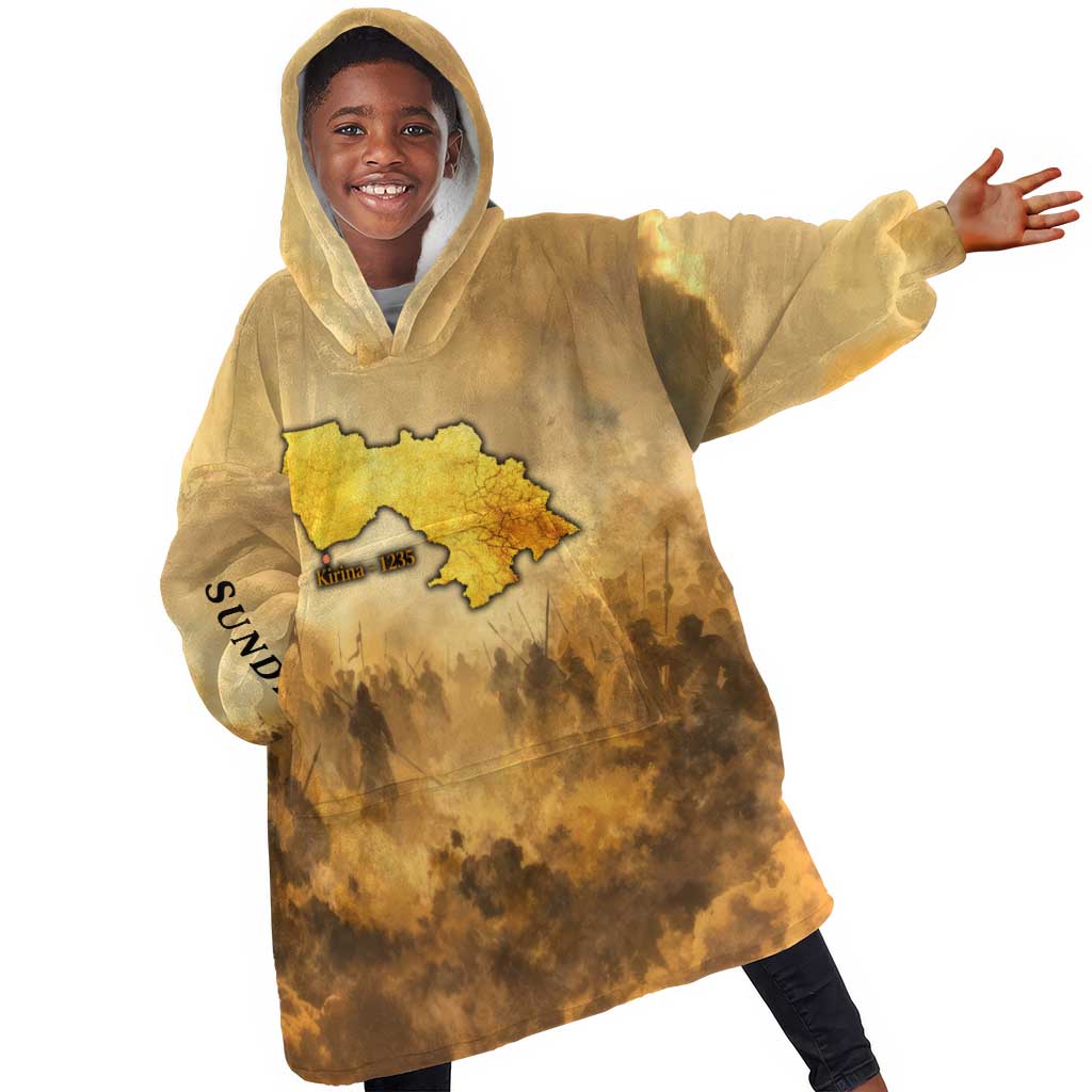 Sundiata Keita Kid Wearable Blanket Hoodie with Kirina 1235 Battle Map, Horseback Warrior and Birth of an Empire Design - Wonder Print Shop