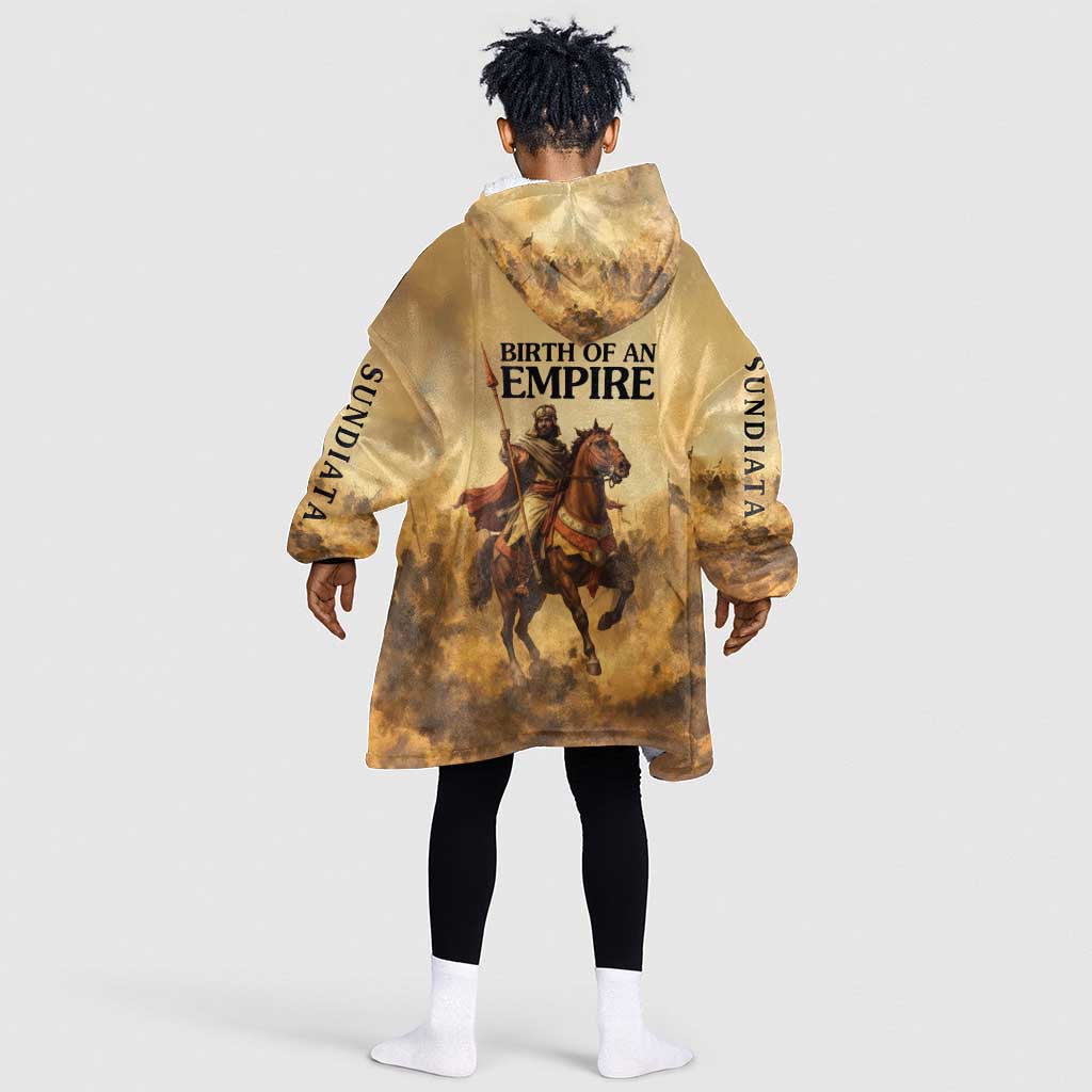 Sundiata Keita Kid Wearable Blanket Hoodie with Kirina 1235 Battle Map, Horseback Warrior and Birth of an Empire Design - Wonder Print Shop