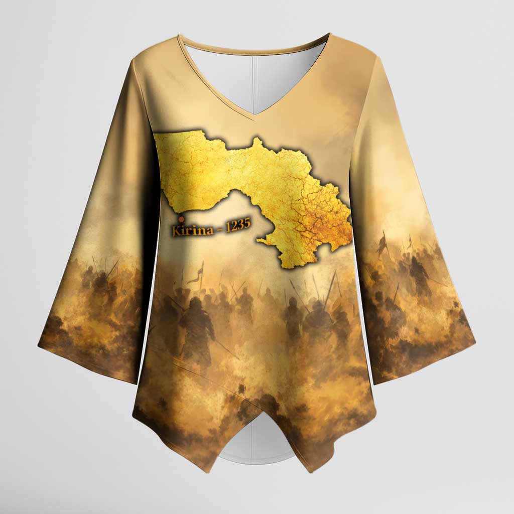 Sundiata Keita Kimono Sleeve Blouse with Kirina 1235 Battle Map, Horseback Warrior and Birth of an Empire Design - Wonder Print Shop