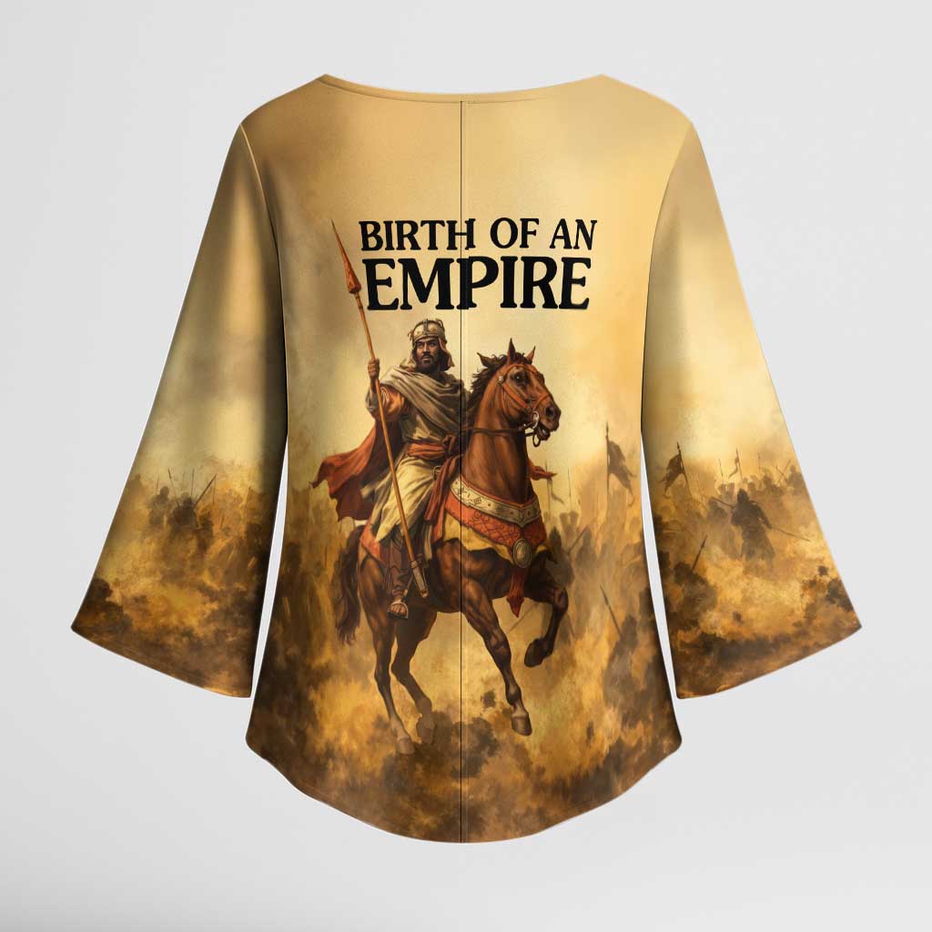 Sundiata Keita Kimono Sleeve Blouse with Kirina 1235 Battle Map, Horseback Warrior and Birth of an Empire Design - Wonder Print Shop