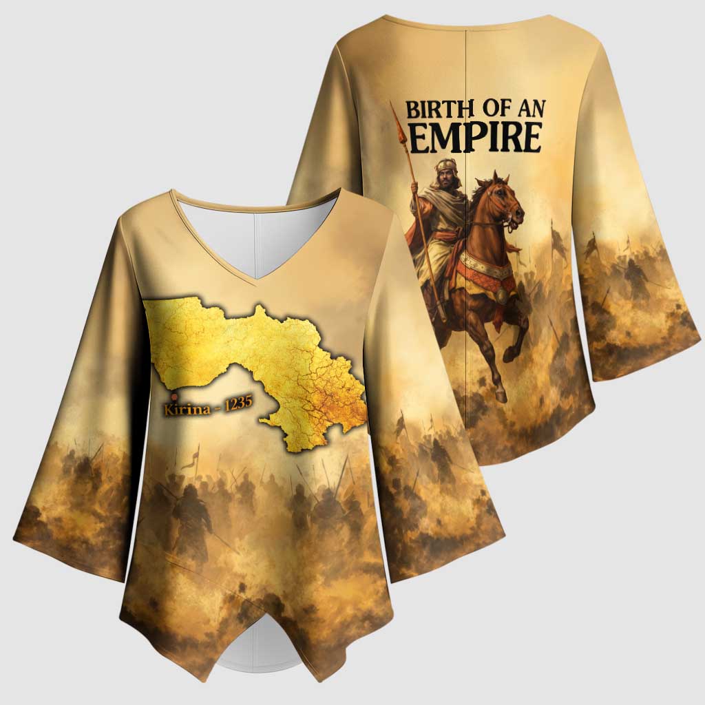 Sundiata Keita Kimono Sleeve Blouse with Kirina 1235 Battle Map, Horseback Warrior and Birth of an Empire Design - Wonder Print Shop