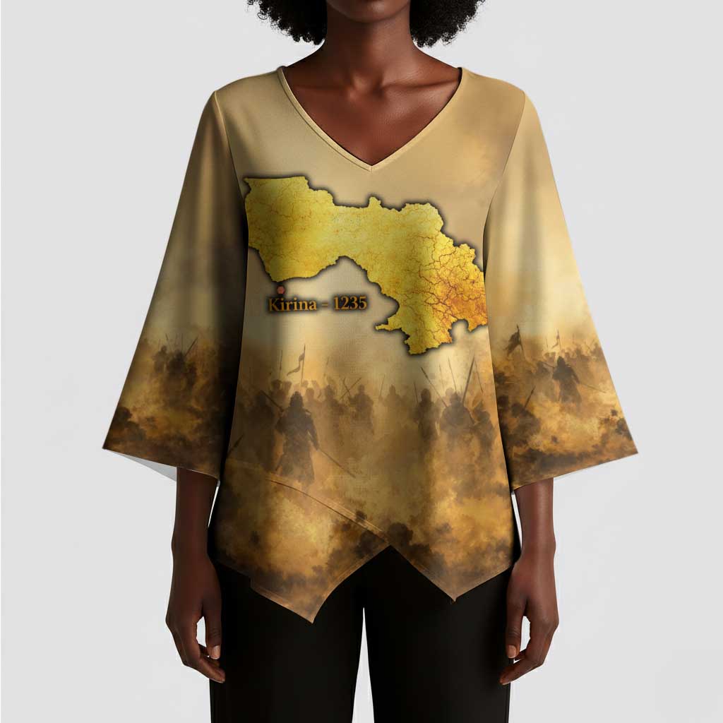 Sundiata Keita Kimono Sleeve Blouse with Kirina 1235 Battle Map, Horseback Warrior and Birth of an Empire Design - Wonder Print Shop