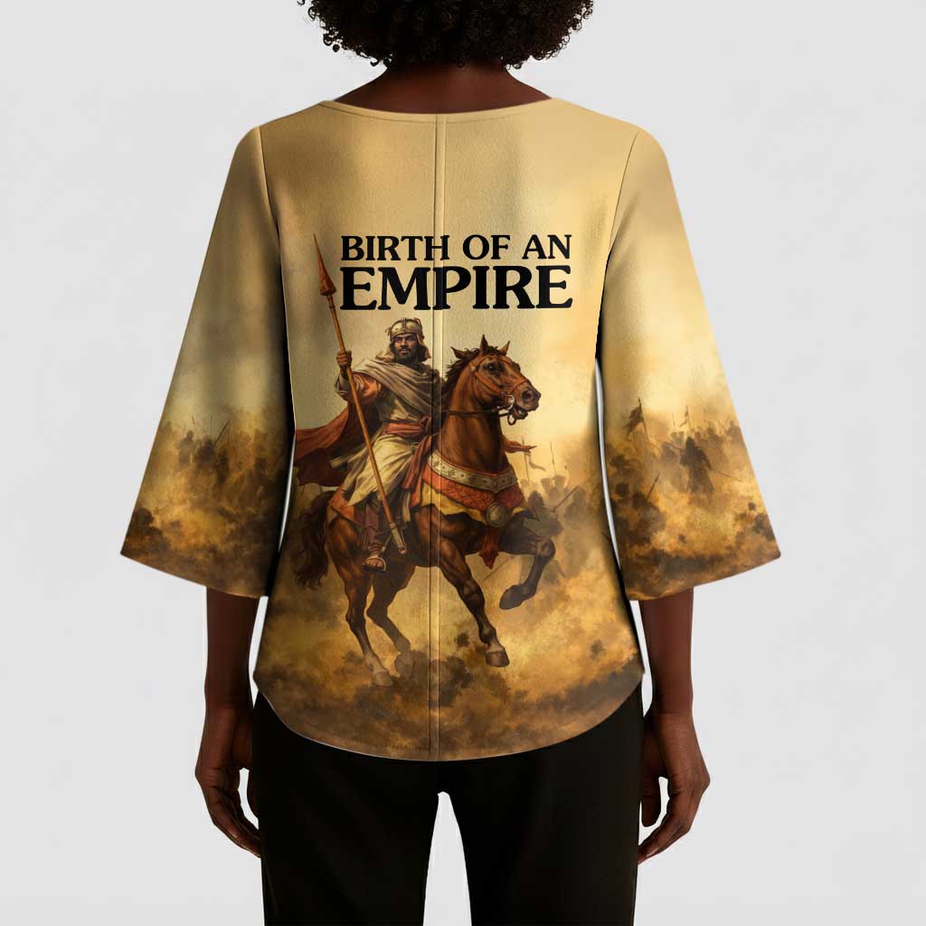 Sundiata Keita Kimono Sleeve Blouse with Kirina 1235 Battle Map, Horseback Warrior and Birth of an Empire Design - Wonder Print Shop