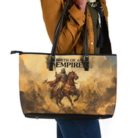 Sundiata Keita Leather Tote Bag with Kirina 1235 Battle Map, Horseback Warrior and Birth of an Empire Design - Wonder Print Shop