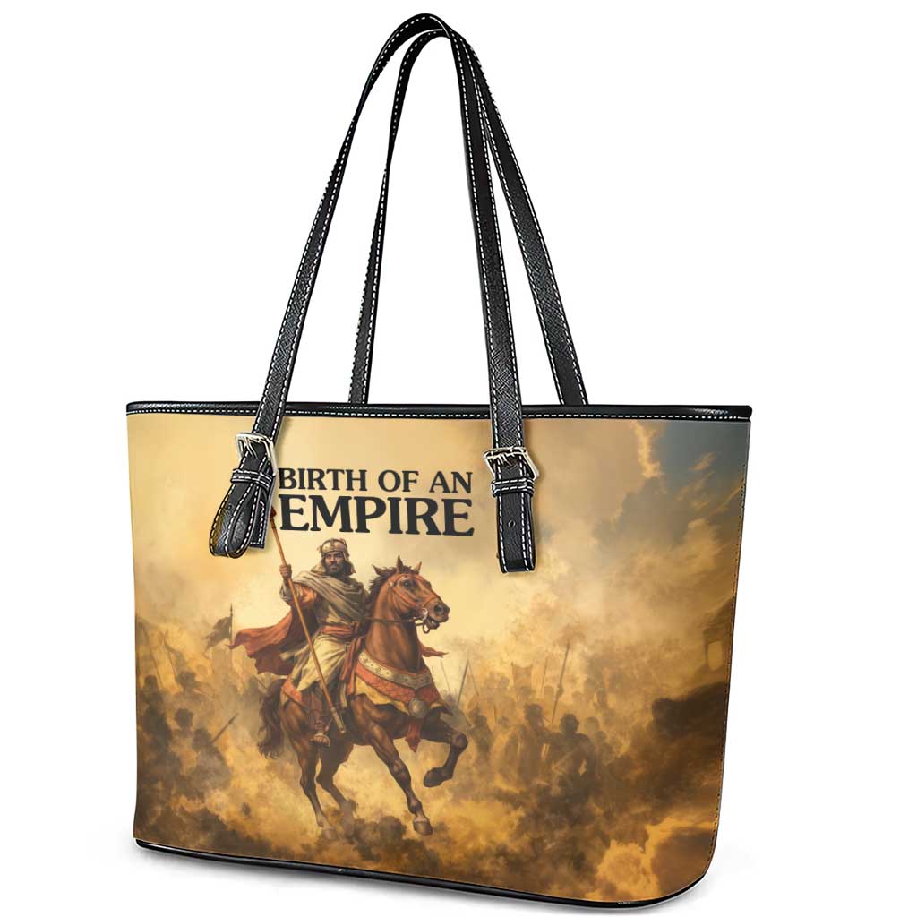 Sundiata Keita Leather Tote Bag with Kirina 1235 Battle Map, Horseback Warrior and Birth of an Empire Design - Wonder Print Shop