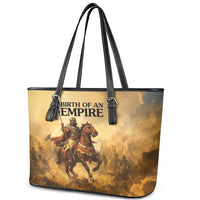 Sundiata Keita Leather Tote Bag with Kirina 1235 Battle Map, Horseback Warrior and Birth of an Empire Design - Wonder Print Shop