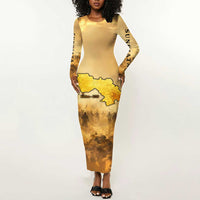Sundiata Keita Long Sleeve Bodycon Dress with Kirina 1235 Battle Map, Horseback Warrior and Birth of an Empire Design - Wonder Print Shop