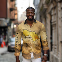 Sundiata Keita Long Sleeve Button Shirt with Kirina 1235 Battle Map, Horseback Warrior and Birth of an Empire Design - Wonder Print Shop