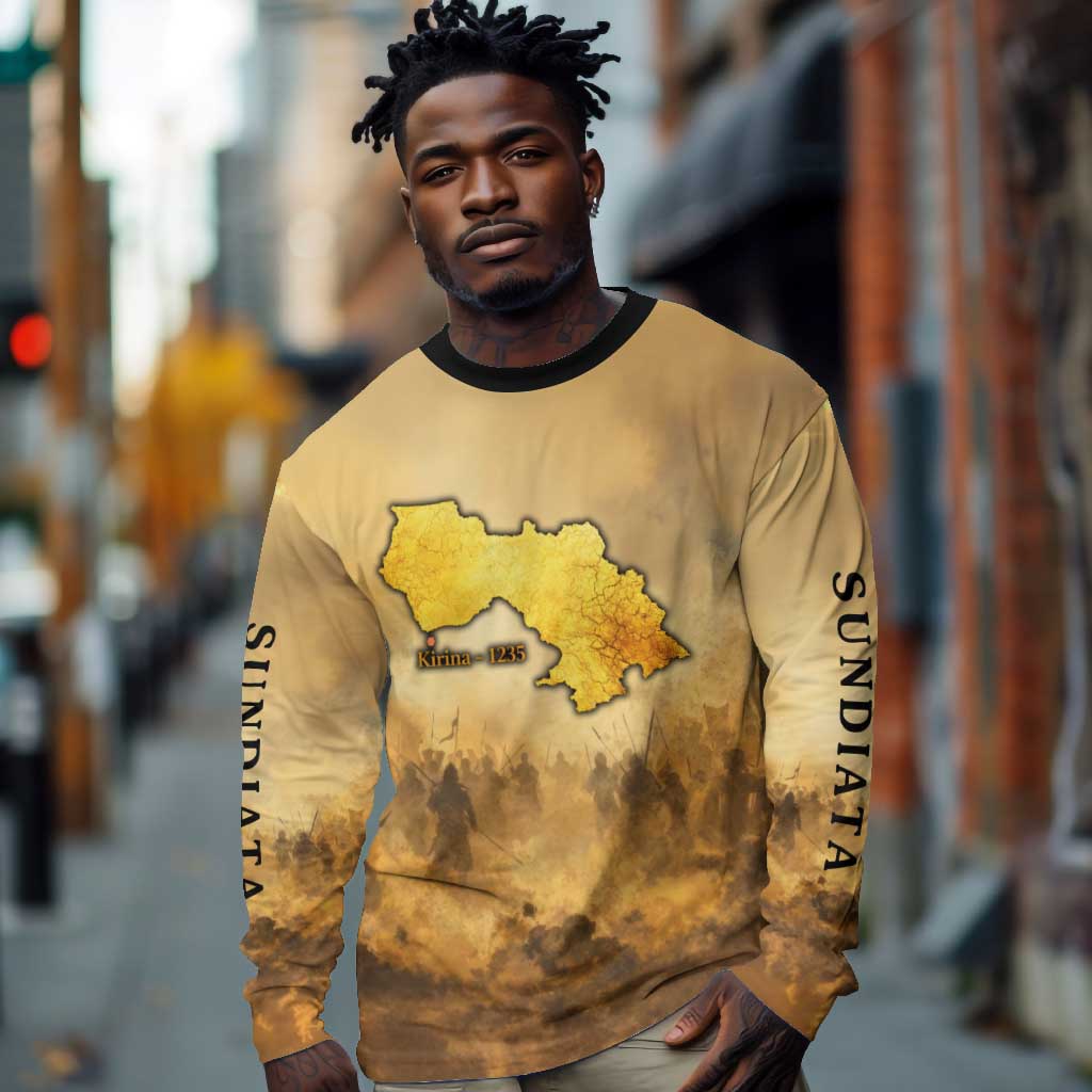 Sundiata Keita Long Sleeve Shirt with Kirina 1235 Battle Map, Horseback Warrior and Birth of an Empire Design - Wonder Print Shop