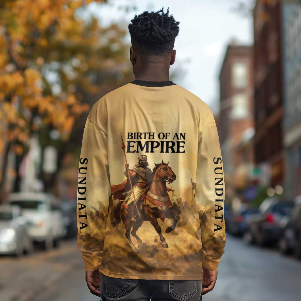 Sundiata Keita Long Sleeve Shirt with Kirina 1235 Battle Map, Horseback Warrior and Birth of an Empire Design - Wonder Print Shop