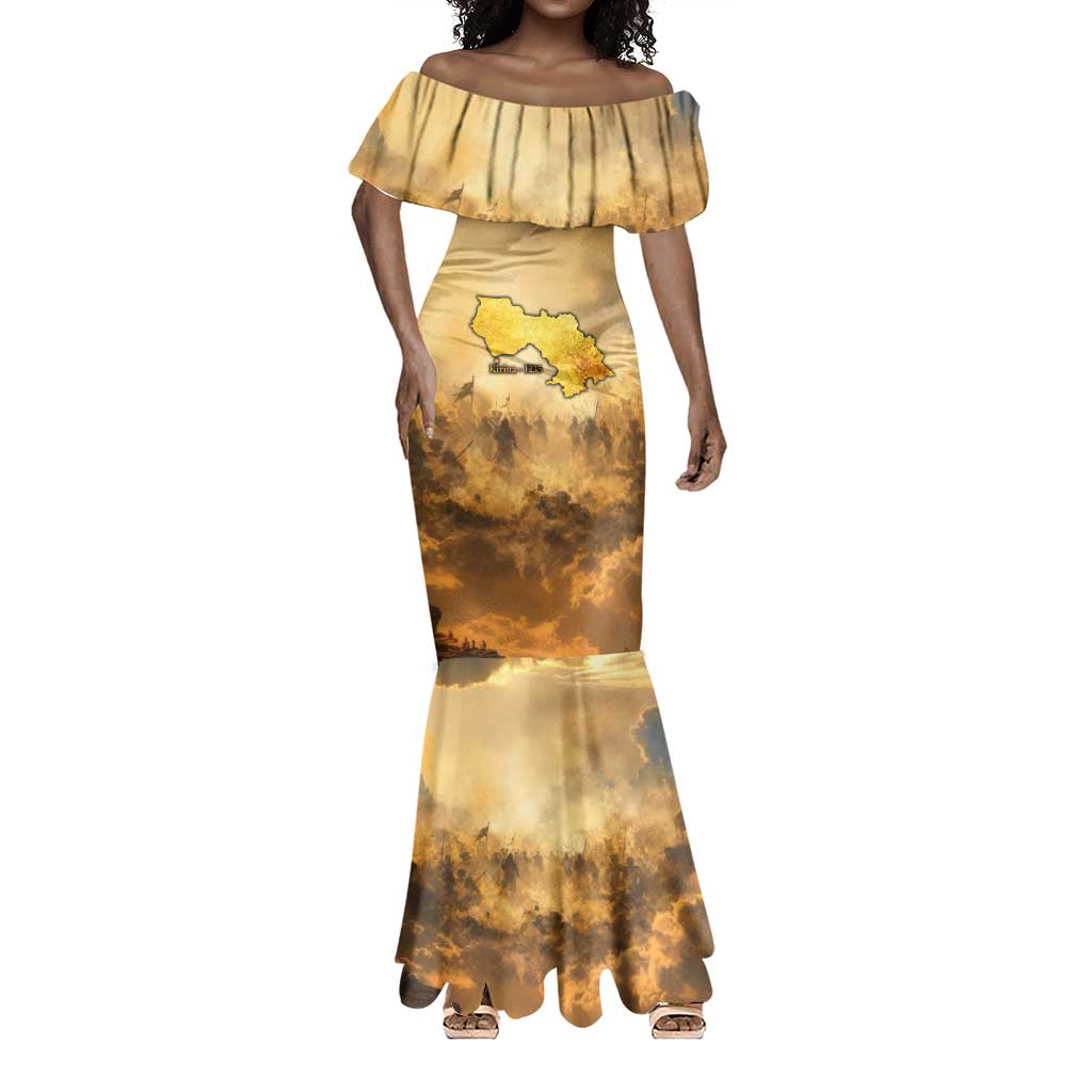 Sundiata Keita Mermaid Dress with Kirina 1235 Battle Map, Horseback Warrior and Birth of an Empire Design - Wonder Print Shop