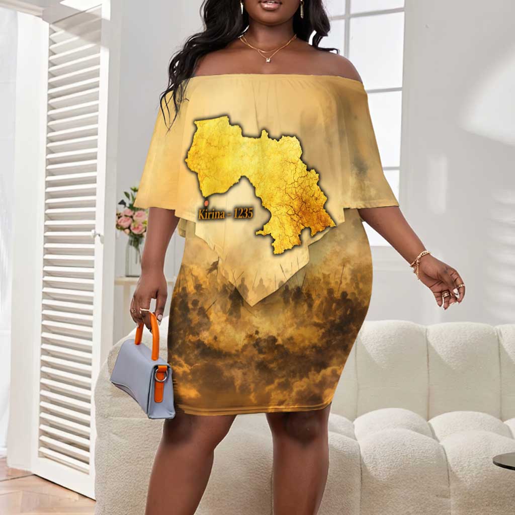 Sundiata Keita Off Shoulder Short Dress with Kirina 1235 Battle Map, Horseback Warrior and Birth of an Empire Design - Wonder Print Shop