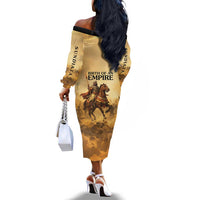 Sundiata Keita Off The Shoulder Long Sleeve Dress with Kirina 1235 Battle Map, Horseback Warrior and Birth of an Empire Design - Wonder Print Shop