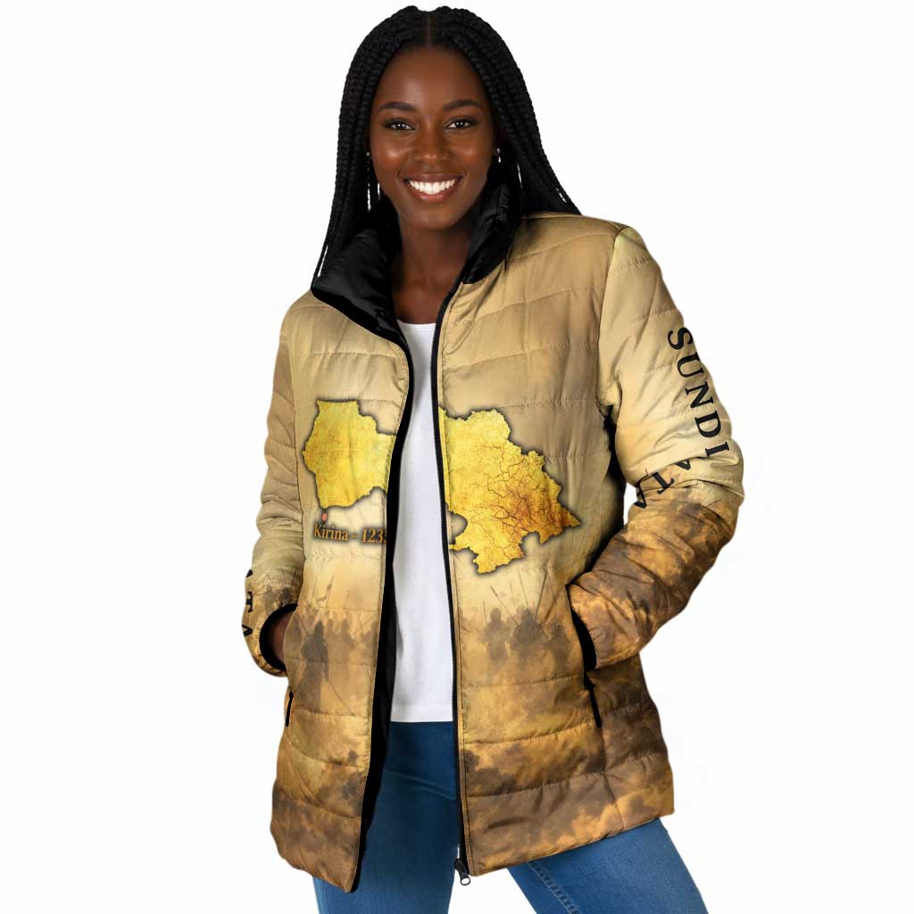 Sundiata Keita Padded Jacket with Kirina 1235 Battle Map, Horseback Warrior and Birth of an Empire Design - Wonder Print Shop