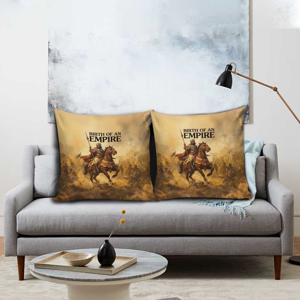 Sundiata Keita Pillow Cover with Kirina 1235 Battle Map, Horseback Warrior and Birth of an Empire Design - Wonder Print Shop