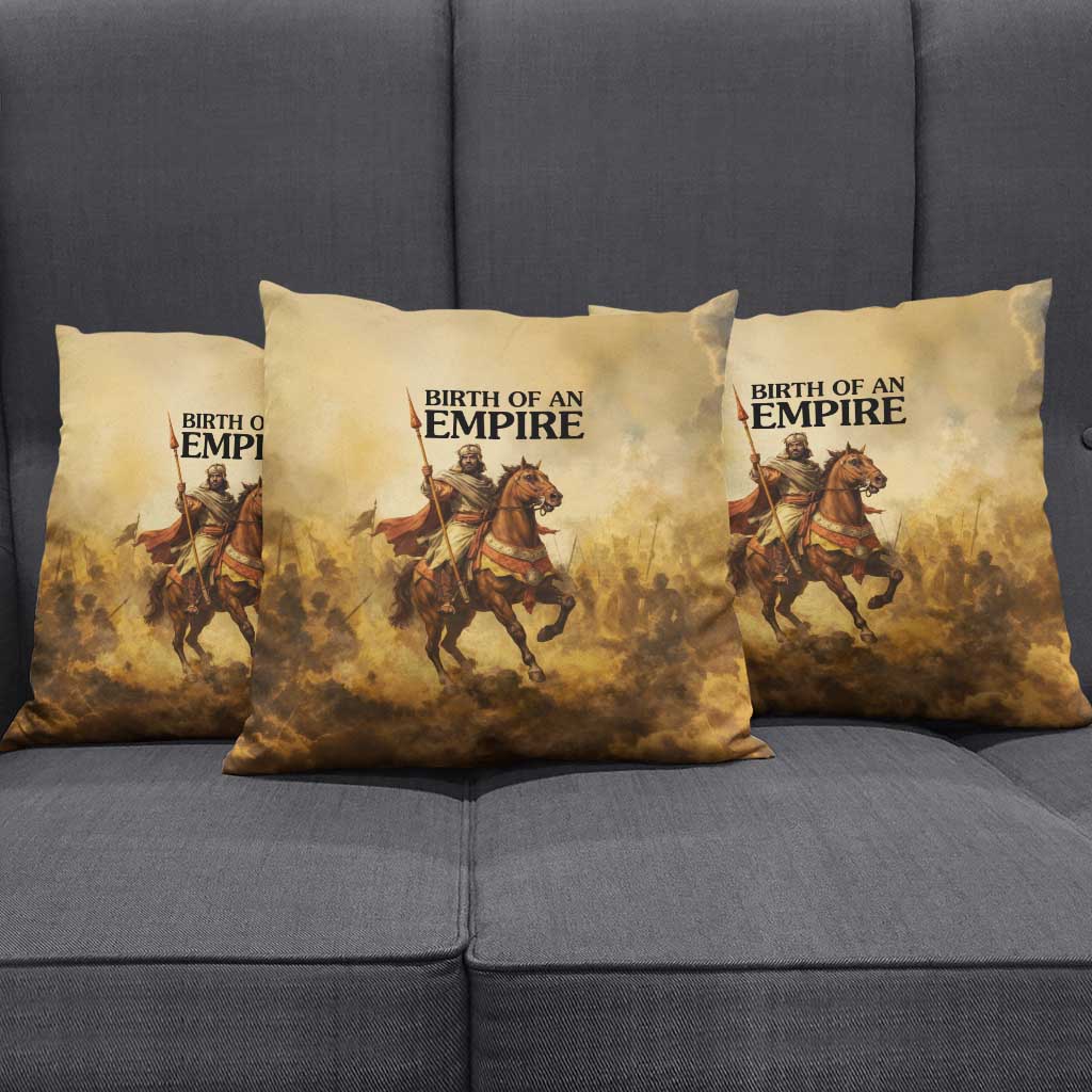 Sundiata Keita Pillow Cover with Kirina 1235 Battle Map, Horseback Warrior and Birth of an Empire Design - Wonder Print Shop