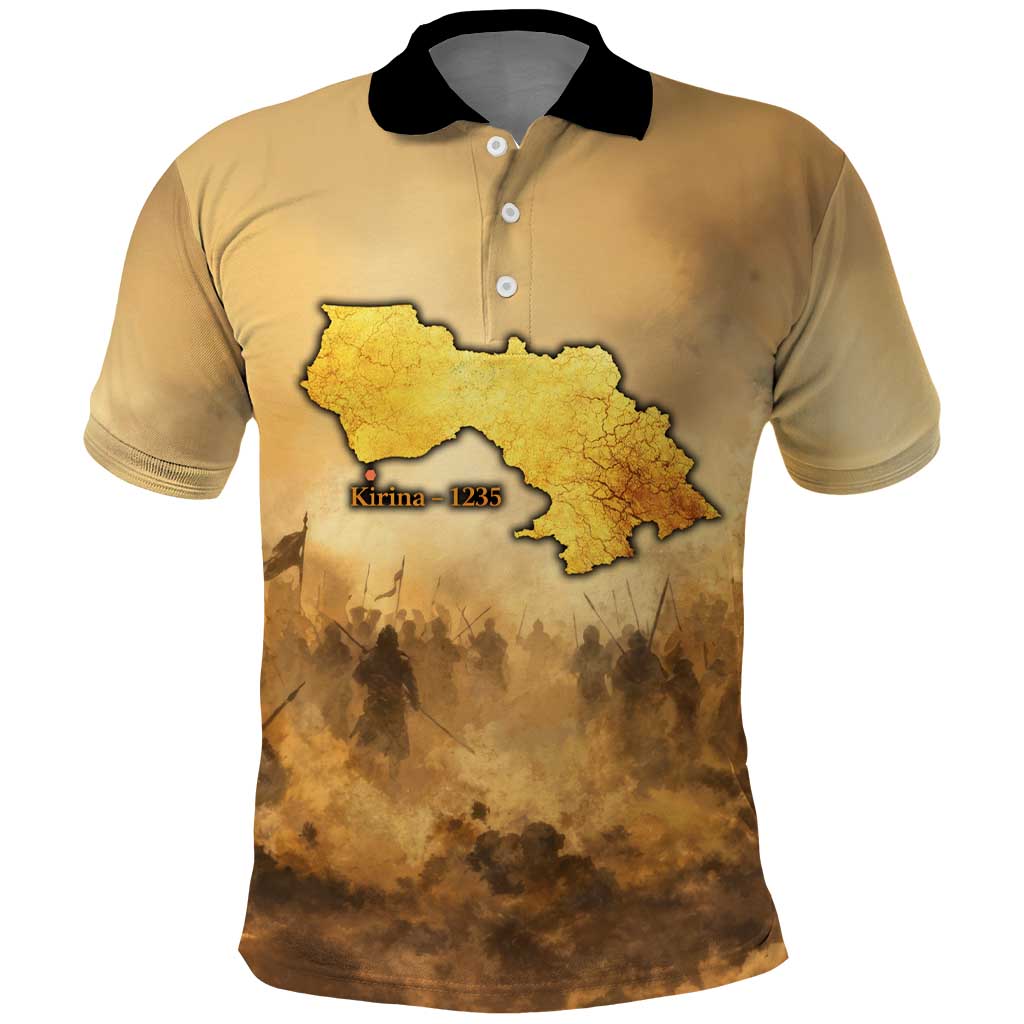 Sundiata Keita Polo Shirt with Kirina 1235 Battle Map, Horseback Warrior and Birth of an Empire Design - Wonder Print Shop