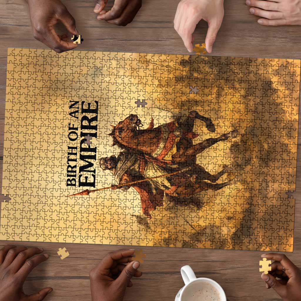 Sundiata Keita Puzzle with Kirina 1235 Battle Map, Horseback Warrior and Birth of an Empire Design - Wonder Print Shop