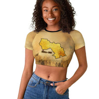 Sundiata Keita Raglan Cropped T shirt with Kirina 1235 Battle Map, Horseback Warrior and Birth of an Empire Design - Wonder Print Shop