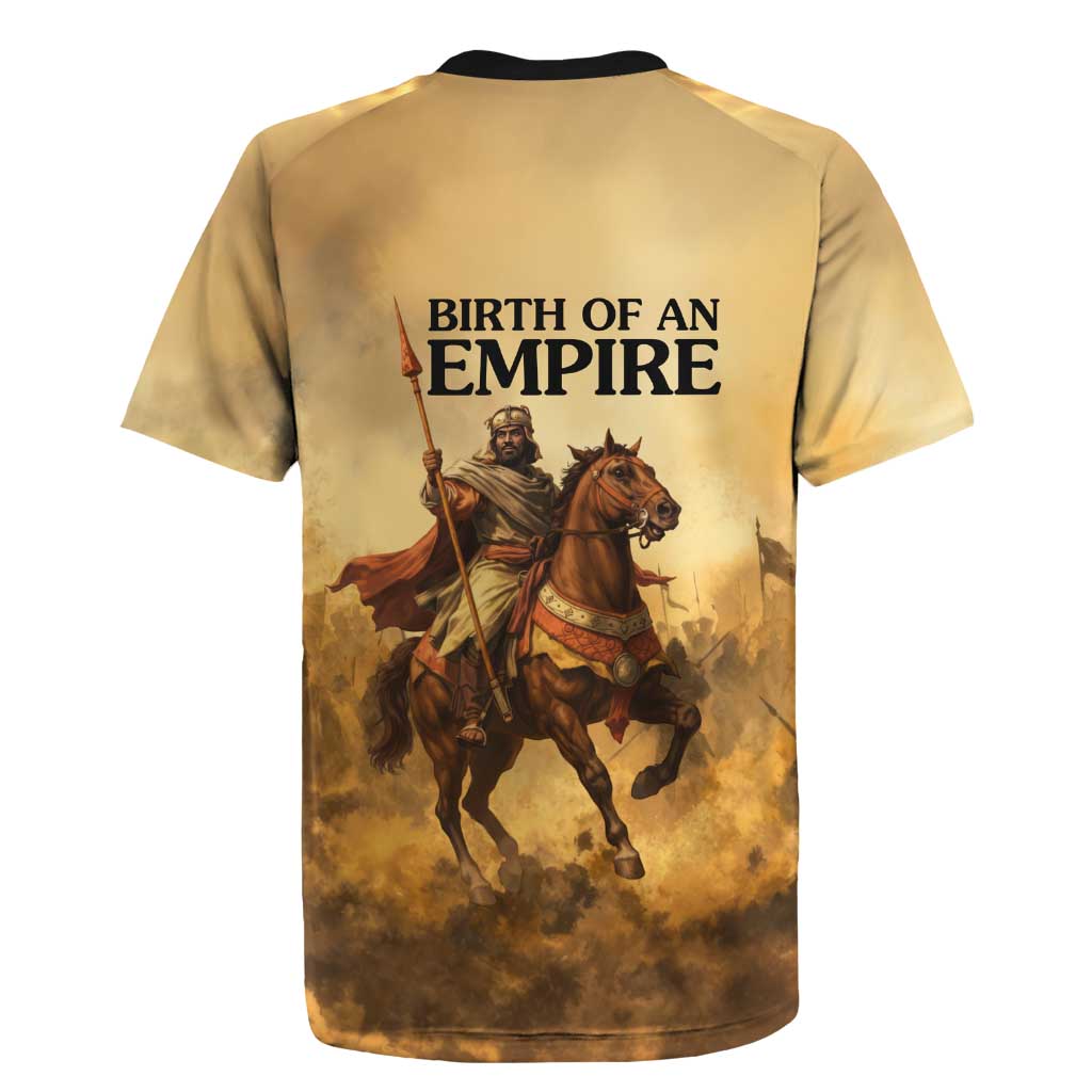Sundiata Keita Rugby Jersey with Kirina 1235 Battle Map, Horseback Warrior and Birth of an Empire Design - Wonder Print Shop