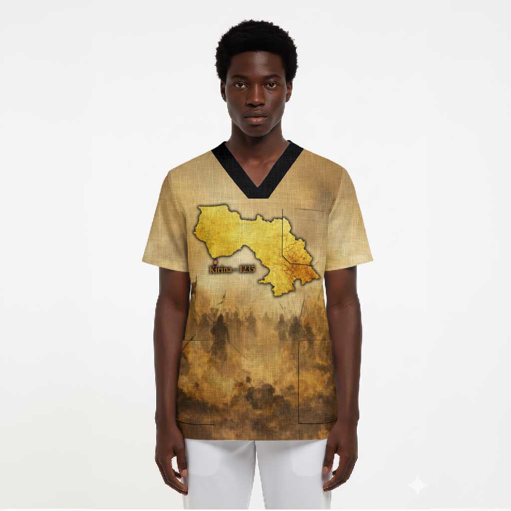 Sundiata Keita Scrub Top with Kirina 1235 Battle Map, Horseback Warrior and Birth of an Empire Design - Wonder Print Shop