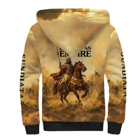 Sundiata Keita Sherpa Hoodie with Kirina 1235 Battle Map, Horseback Warrior and Birth of an Empire Design - Wonder Print Shop
