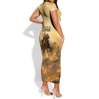 Sundiata Keita Short Sleeve Bodycon Dress with Kirina 1235 Battle Map, Horseback Warrior and Birth of an Empire Design - Wonder Print Shop