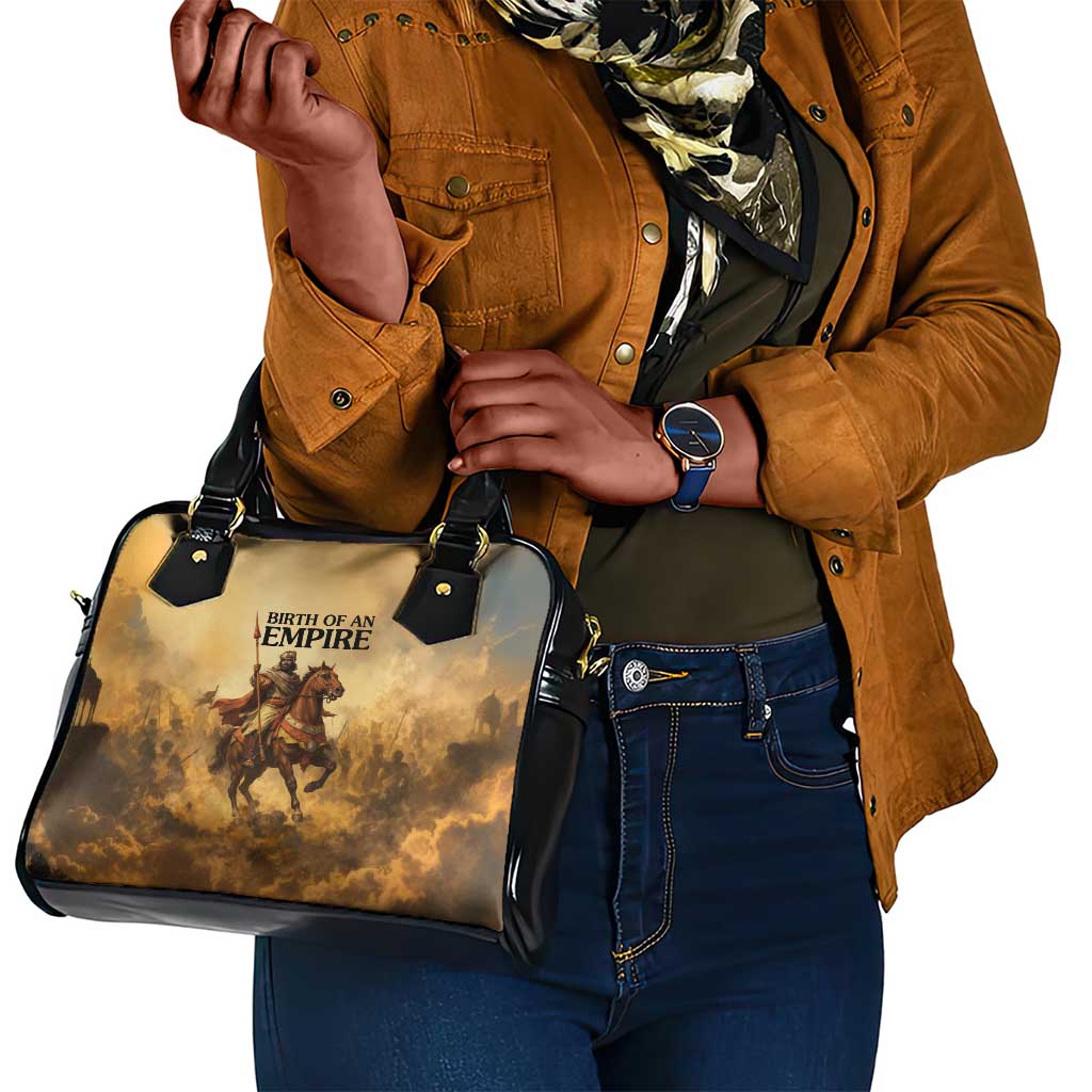 Sundiata Keita Shoulder Handbag with Kirina 1235 Battle Map, Horseback Warrior and Birth of an Empire Design - Wonder Print Shop