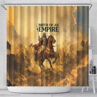 Sundiata Keita Shower Curtain with Kirina 1235 Battle Map, Horseback Warrior and Birth of an Empire Design - Wonder Print Shop