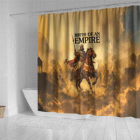 Sundiata Keita Shower Curtain with Kirina 1235 Battle Map, Horseback Warrior and Birth of an Empire Design - Wonder Print Shop