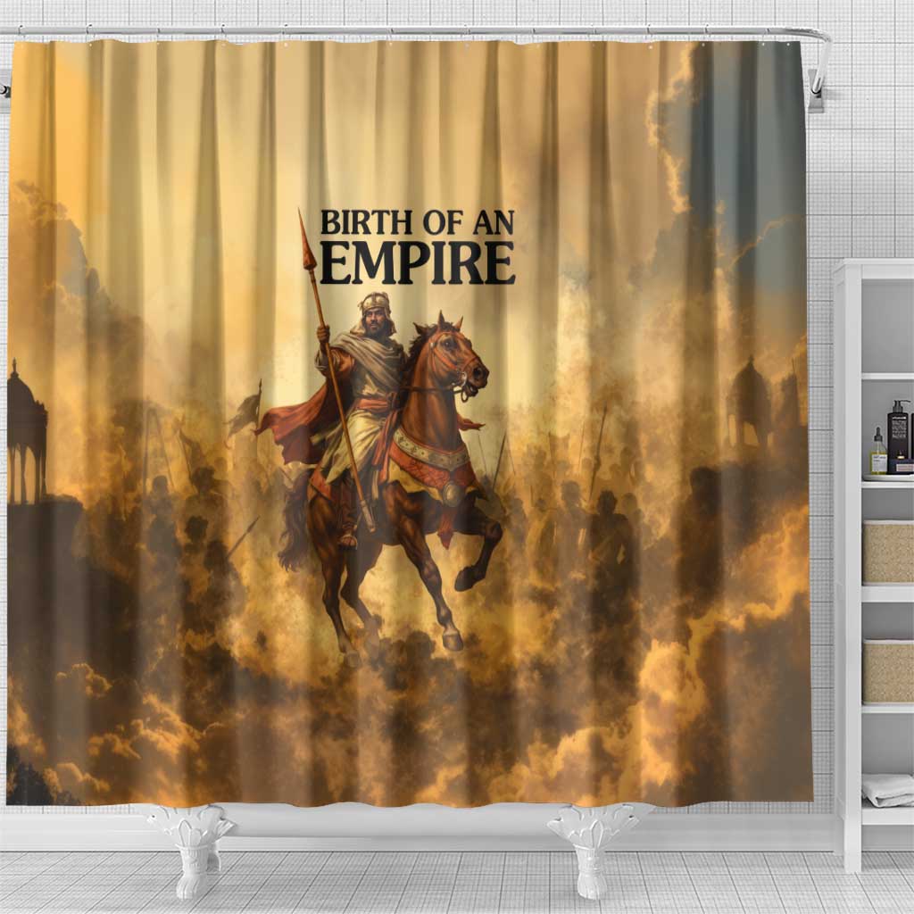 Sundiata Keita Shower Curtain with Kirina 1235 Battle Map, Horseback Warrior and Birth of an Empire Design - Wonder Print Shop