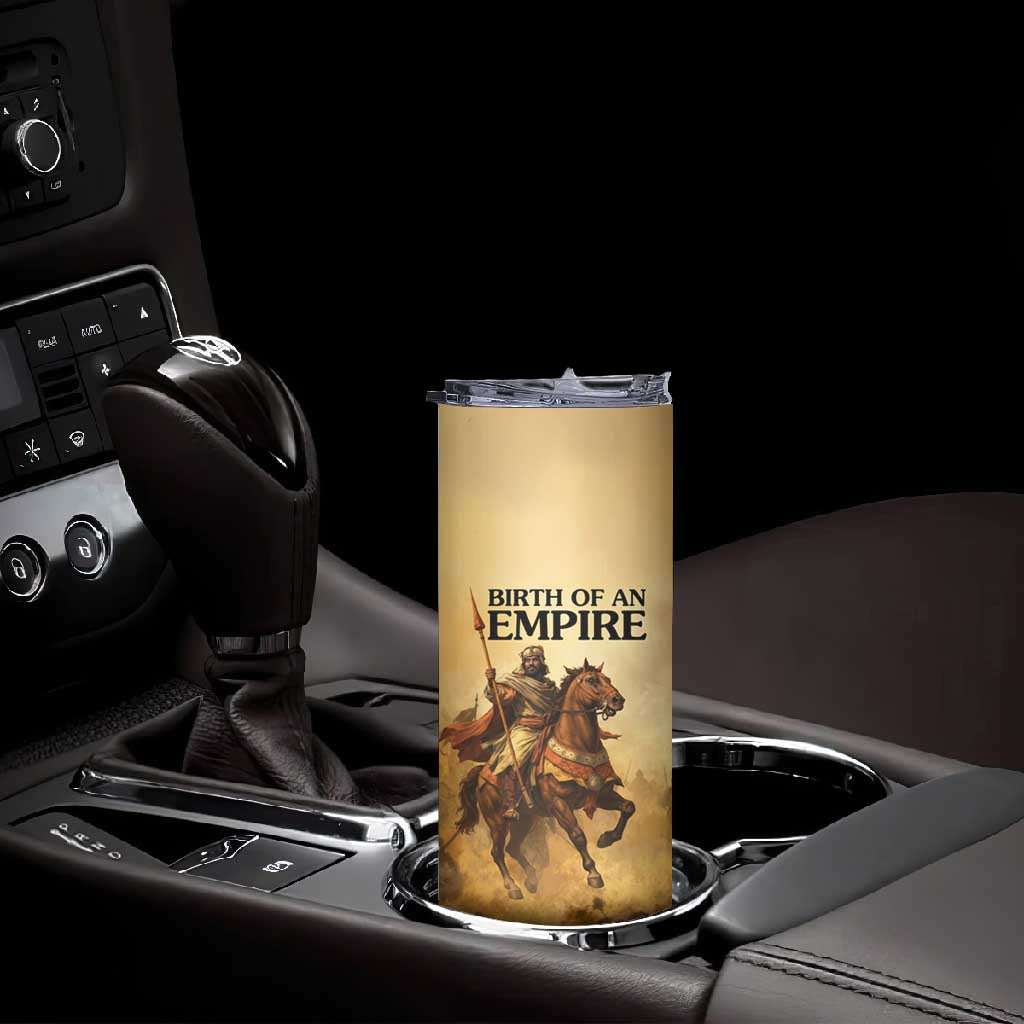 Sundiata Keita Skinny Tumbler with Kirina 1235 Battle Map, Horseback Warrior and Birth of an Empire Design - Wonder Print Shop