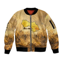 Sundiata Keita Sleeve Zip Bomber Jacket with Kirina 1235 Battle Map, Horseback Warrior and Birth of an Empire Design - Wonder Print Shop