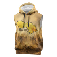 Sundiata Keita Sleeveless Hoodie with Kirina 1235 Battle Map, Horseback Warrior and Birth of an Empire Design - Wonder Print Shop