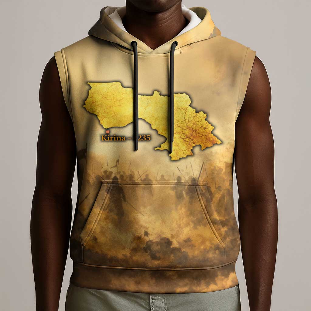 Sundiata Keita Sleeveless Hoodie with Kirina 1235 Battle Map, Horseback Warrior and Birth of an Empire Design - Wonder Print Shop