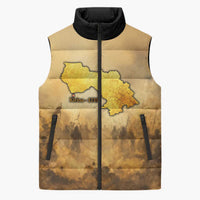 Sundiata Keita Sleeveless Puffer Jacket with Kirina 1235 Battle Map, Horseback Warrior and Birth of an Empire Design - Wonder Print Shop