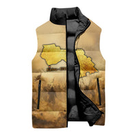 Sundiata Keita Sleeveless Puffer Jacket with Kirina 1235 Battle Map, Horseback Warrior and Birth of an Empire Design - Wonder Print Shop