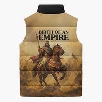 Sundiata Keita Sleeveless Puffer Jacket with Kirina 1235 Battle Map, Horseback Warrior and Birth of an Empire Design - Wonder Print Shop