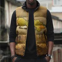 Sundiata Keita Sleeveless Puffer Jacket with Kirina 1235 Battle Map, Horseback Warrior and Birth of an Empire Design - Wonder Print Shop
