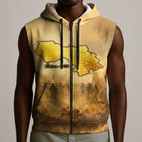 Sundiata Keita Sleeveless Zip Hoodie with Kirina 1235 Battle Map, Horseback Warrior and Birth of an Empire Design - Wonder Print Shop