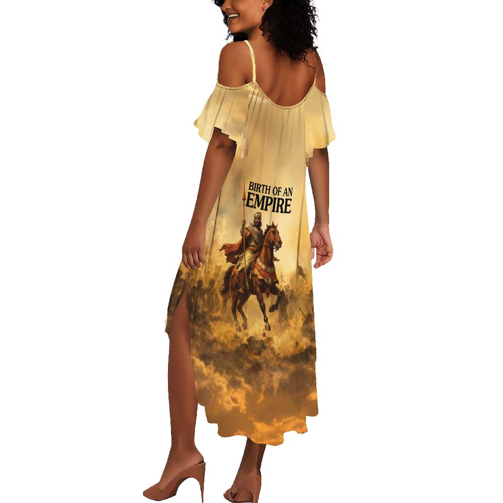 Sundiata Keita Summer Maxi Dress with Kirina 1235 Battle Map, Horseback Warrior and Birth of an Empire Design - Wonder Print Shop