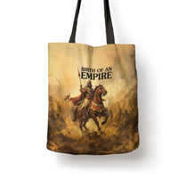 Sundiata Keita Tote Bag with Kirina 1235 Battle Map, Horseback Warrior and Birth of an Empire Design - Wonder Print Shop