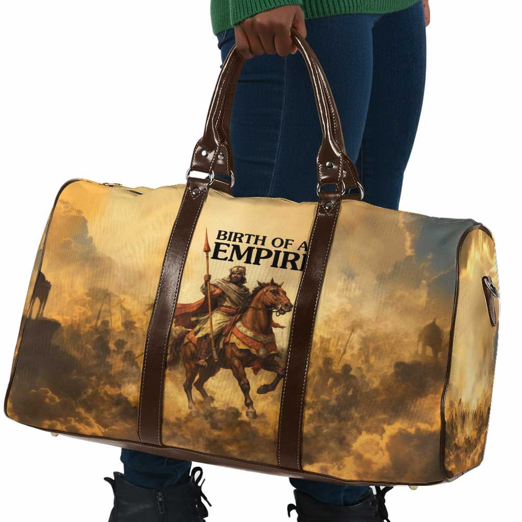 Sundiata Keita Travel Bag with Kirina 1235 Battle Map, Horseback Warrior and Birth of an Empire Design - Wonder Print Shop