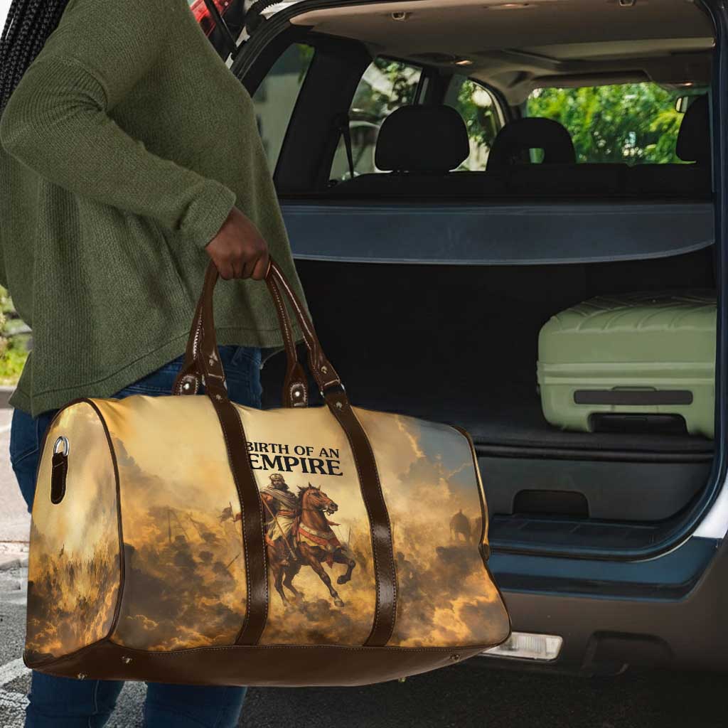 Sundiata Keita Travel Bag with Kirina 1235 Battle Map, Horseback Warrior and Birth of an Empire Design - Wonder Print Shop