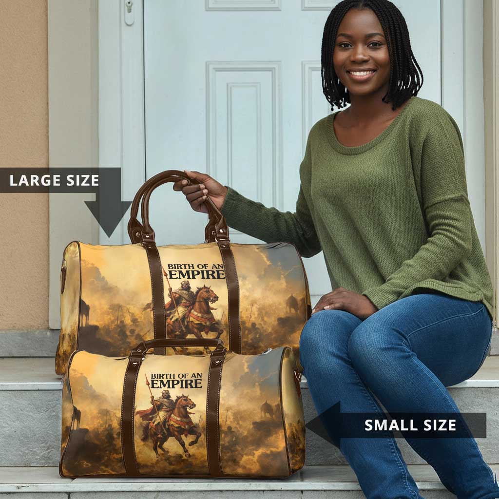 Sundiata Keita Travel Bag with Kirina 1235 Battle Map, Horseback Warrior and Birth of an Empire Design - Wonder Print Shop