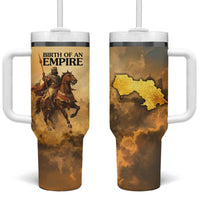 Sundiata Keita Tumbler With Handle with Kirina 1235 Battle Map, Horseback Warrior and Birth of an Empire Design - Wonder Print Shop