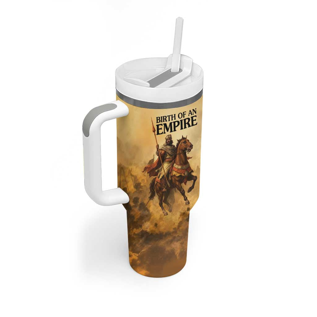 Sundiata Keita Tumbler With Handle with Kirina 1235 Battle Map, Horseback Warrior and Birth of an Empire Design - Wonder Print Shop