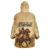 Sundiata Keita Wearable Blanket Hoodie with Kirina 1235 Battle Map, Horseback Warrior and Birth of an Empire Design - Wonder Print Shop