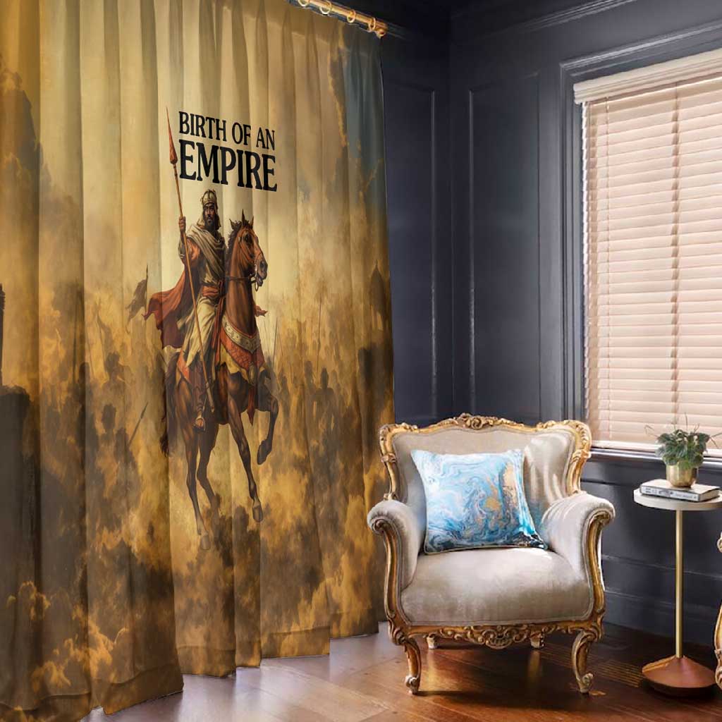 Sundiata Keita Window Curtain with Kirina 1235 Battle Map, Horseback Warrior and Birth of an Empire Design - Wonder Print Shop